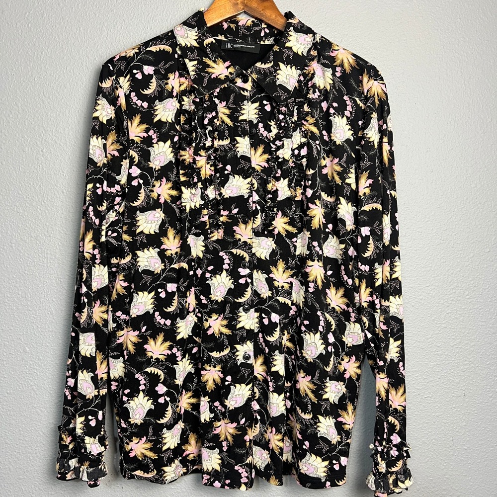 INC International Concepts Blouse Floral Ruffle Front Feminine Romantic Boho XL